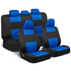 BDK PolyPro Car Seat Covers Full Set in Blue on Black, Front and Rear Split Bench Seat Covers for Cars, Easy to Install Car Seat Cover Set, Car Accessories for Auto Trucks Van...