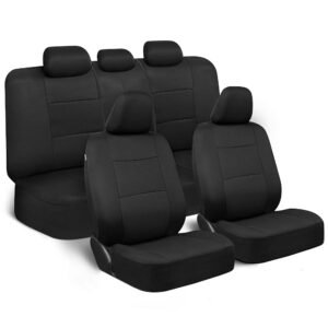 BDK PolyPro Car Seat Covers Full Set in Solid Black, Front and Rear Split Bench Seat Covers for Cars, Easy to Install Car Seat Cover Set, Car Accessories for Auto Trucks Van SUV...