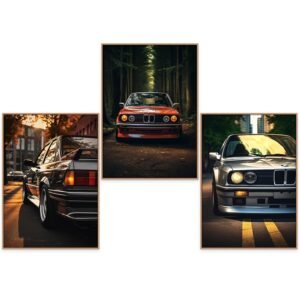 GrowArt - set unique de 3 posters BMW cultes au format A3 sans cadre | impression photo de haute qualité | décoration murale exceptionnelle pour les amateurs de voitures