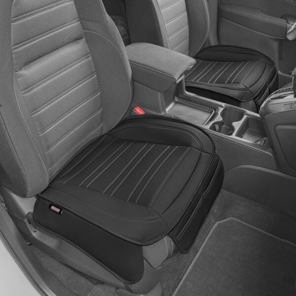 Motor Trend Seat Covers for Cars Trucks SUV, Faux Leather 2-Pack Black Padded with Storage Pockets, Premium Interior Car Seat Cover