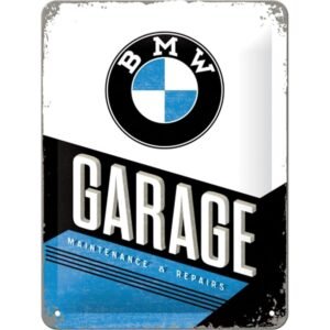 Nostalgic-Art Plaque rétro, 15 x 20 cm, Official License Product (OLP), BMW – Garage – Idée de Cadeau pour Fans de BMW, en métal, Design Vintage