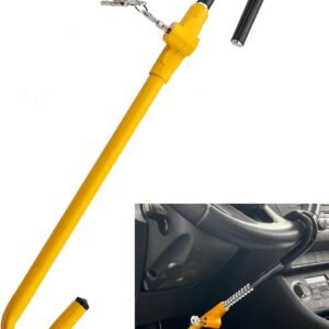 Steering Wheel Lock Anti-Theft Car Device, Dodomes Steering Wheel Pedal Brake Lock Retractable Hook Car Security Products Universal Fit Yellow