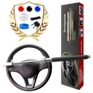 Tevlaphee Steering Wheel Lock Anti Theft Car Device Universal Theft Prevention Car Lock Adjustable Double Hook Emergency Hammer Window Breaker Self Defense Heavy Duty Secure...