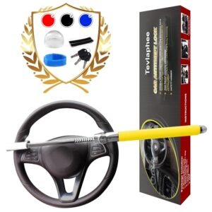 Tevlaphee Steering Wheel Lock Anti-Theft Car Device, Yellow, Heavy Duty