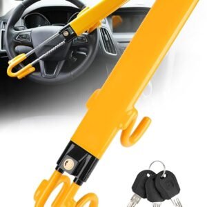 Tevlaphee Steering Wheel Lock - Heavy Duty Antitheft Device and Car Security Lock with Adjustable Locking and 3 Keys - Great Vehicle and Truck Deterrent (Yellow)